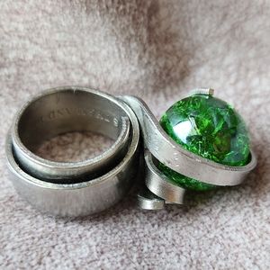 Opera Ring Fork with Green Marble ! Art Jewelry
